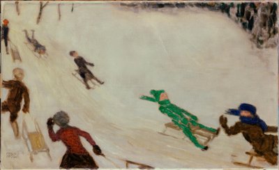 Rodelende kinderen door Franz von Stuck