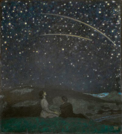 Les etoiles filantes (Franz en Mary von Stuck) - Vallende sterren (Franz en Mary Stuck), door Stuck, Franz, Ritter von (1863-1928). Olie op hout door Franz von Stuck
