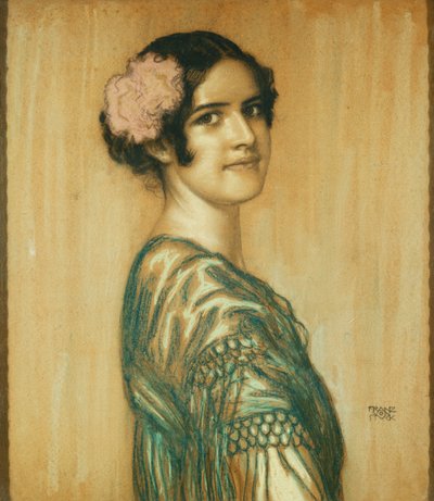 Portret van Mary, de dochter van de kunstenaar, als een Spaanse dame door Franz von Stuck