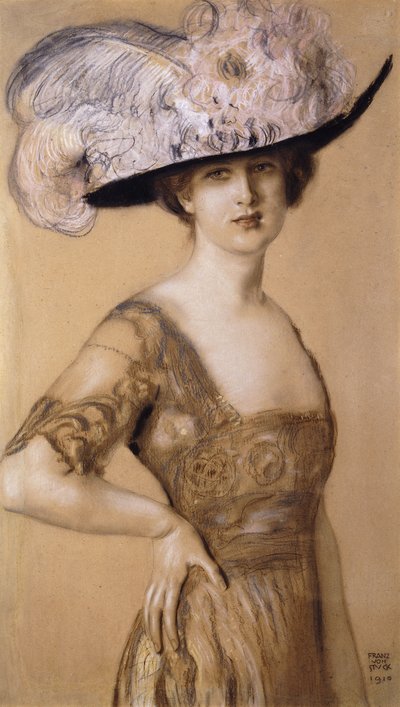 Portret van een Dame met een Verenhoed, 1910 door Franz von Stuck