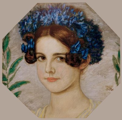 Dochter van de kunstenaar met korenbloemen in haar haar door Franz von Stuck