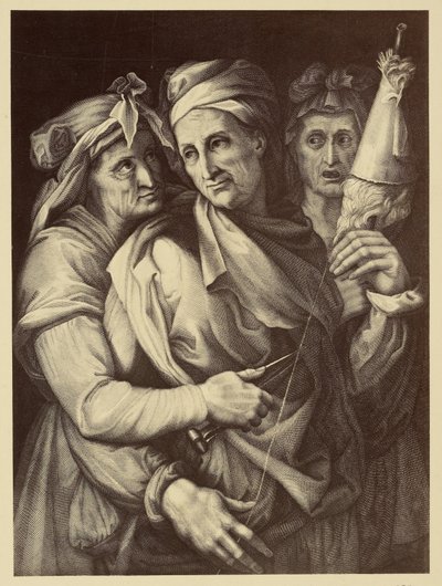 Tekening van drie vrouwen door Fratelli Alinari