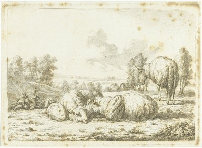 Landschap met drie schapen en een lam door Frédéric Théodore Faber