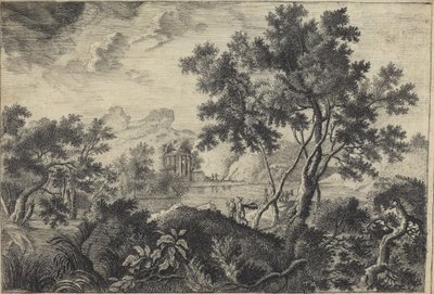 Klassiek landschap met een tempietto door Frédéric de Moucheron