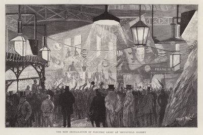 Nieuwe installatie van elektrisch licht op Smithfield Market, Londen door Fred T. Jane
