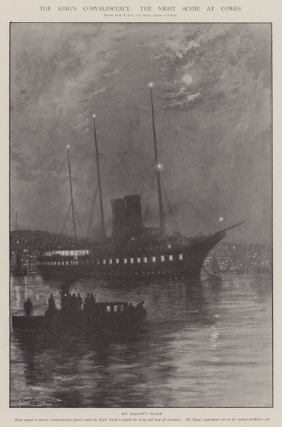 Het Herstel van de Koning, de Nachtelijke Scene bij Cowes door Fred T. Jane