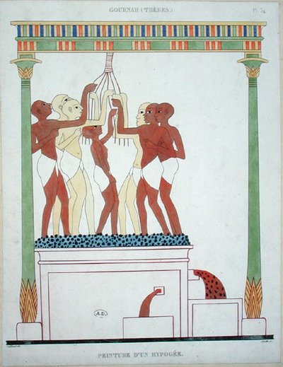 Druiven persen, kopie van een muurschildering uit Thebe, gegraveerd door Smith door Frederic (after) Cailliaud