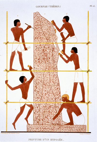 Steenhouwers maken kolossaal standbeeld van de Farao, uit een Zeldzaam Verslag van Fresco