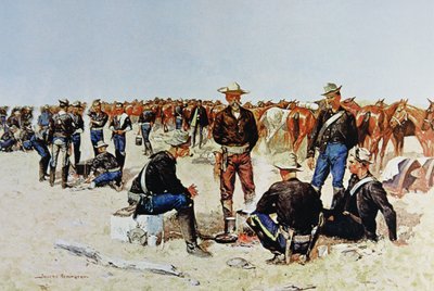 Een Ontbijt van een Cavalerist op de Vlakte, naar een Olieverfschilderij c.1890 door Frederic (after) Remington