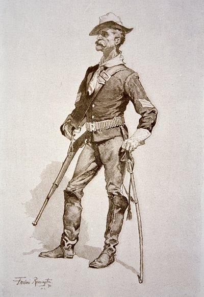 Een Sergeant van de Amerikaanse Cavalerie, naar een tekening van 1890 door Frederic (after) Remington