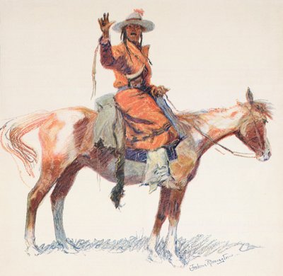 Een Apache Verkenner. Frederic Remington. door Frederic (after) Remington