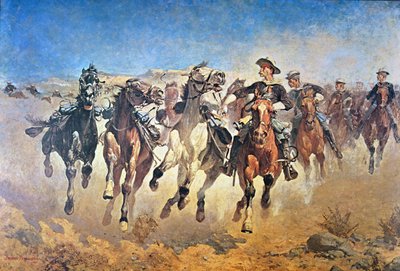 Afgestegen: de 4e Ruiters Bewegen, oorspronkelijk geschilderd in 1890 door Frederic (after) Remington