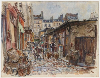 Le Marché des Enfants Rouges, westkant, in de regen door Frederic Anatole Houbron
