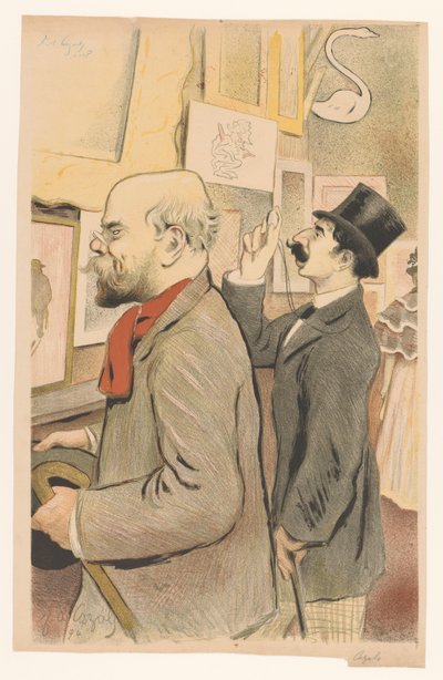 Verlaine en een onbekende man bekijken prenten door Frederic Auguste Cazals
