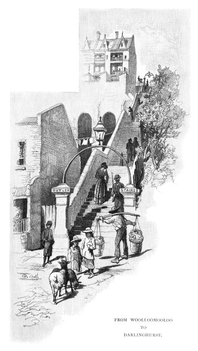 Van Woolloomooloo naar Darlinghurst, Sydney, New South Wales, Australië, 1886 door Frederic B. Schell