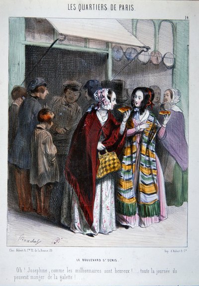 Twee Parijzenaars eten taart op de Boulevard St. Denis, illustratie uit de serie 