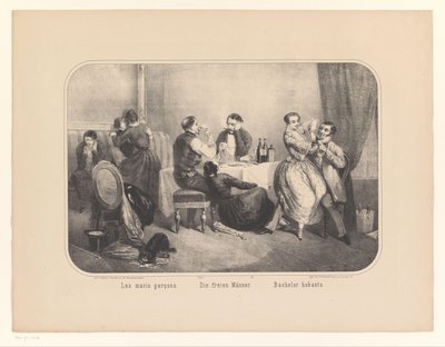 Groep mannen en vrouwen in een interieur door Frederic Charles Wentzel (possibly)