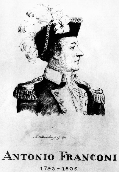Circus: Ets door Frédéric Hillemacher, portret van Antonio Franconi (1793-1805) - in 