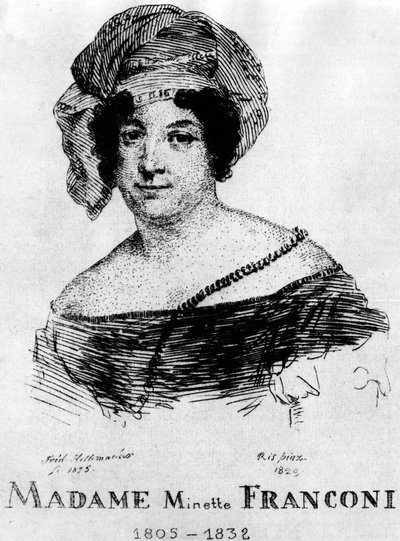 Circus: Ets door Frédéric Hillemacher, portret van Mevrouw Minette Franconi (1805-1832) - in 