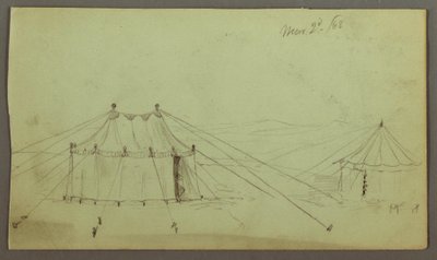 Een Versierde Rechthoekige Tent en een Cirkelvormige Tent Vastgemaakt met Touwen door Frederic Edwin Church