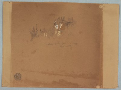 Tekening
Tekening, Niagara bij de draaikolk met bomen en een rots, september 1858 door Frederic Edwin Church