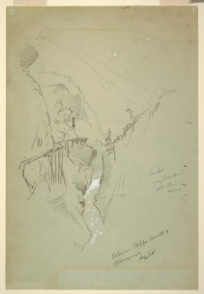Tekening, Een kloof tussen Ceppo Morelli amp; Macugnaga, 11-12 september 1868 door Frederic Edwin Church