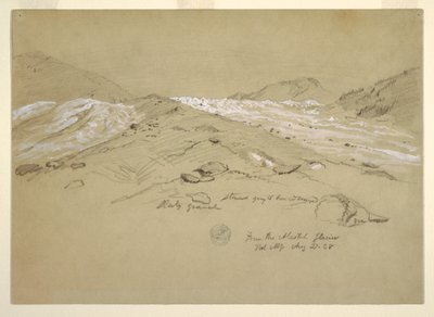 Tekening, Aletschgletsjer, Berner Alpen, Zwitserland, 28 augustus 1868 door Frederic Edwin Church