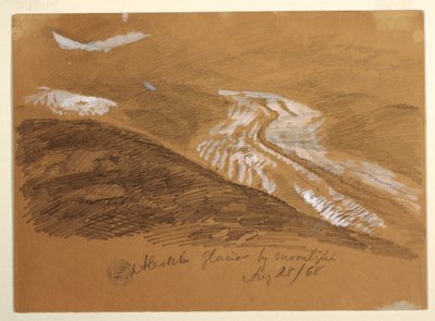 Tekening, Aletschgletsjer bij maanlicht, Berner Alpen, Zwitserland, 28 augustus 1868 door Frederic Edwin Church