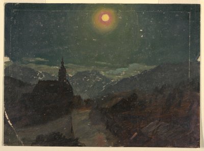 Tekening, Alpenlandschap bij nacht, 1868 door Frederic Edwin Church