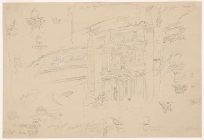 Tekening, Architectonische details van El Khasneh, Petra, eind februari 1868 door Frederic Edwin Church
