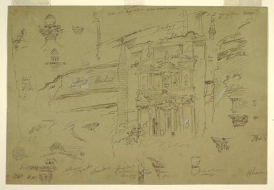 Tekening, Architectonische details van El Khasneh, Petra, eind februari 1868 door Frederic Edwin Church