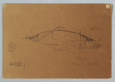 Tekening, Bamboe Brug bij Buga, Colombia en Meisje Draagt een Kruik, Cartago, Colombia, juli 1853 door Frederic Edwin Church