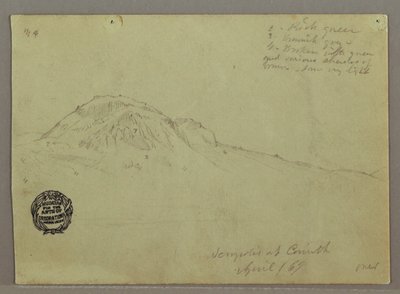 Tekening, Kale heuvel, Akropolis in Korinthe, Griekenland, april 1869 door Frederic Edwin Church