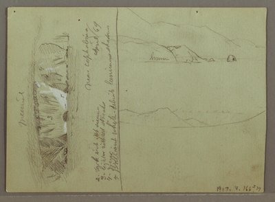 Tekening, Kale heuvel, Akropolis in Korinthe, Griekenland, april 1869 door Frederic Edwin Church