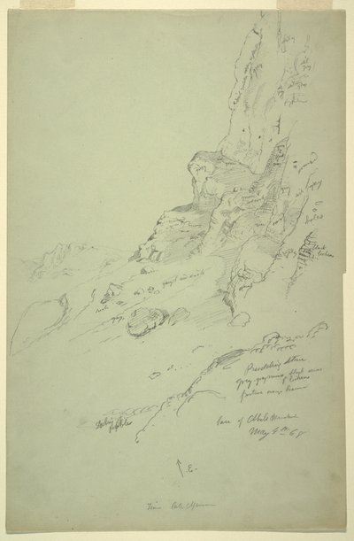 Tekening, voet van heuvel ten westen van Suk Wadi, Barada, 4 mei 1868 door Frederic Edwin Church