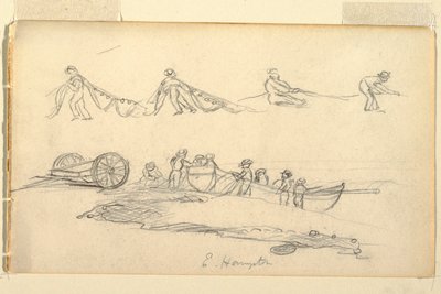 Tekening, Boot met vrouw en kinderen, juli-augustus 1858 door Frederic Edwin Church