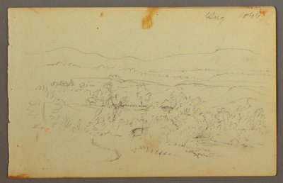 Tekening, Brede vallei met boerderijen, 1844 door Frederic Edwin Church