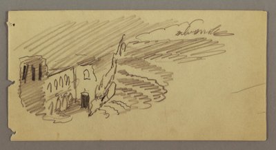 Tekening, Gebouw bij maanlicht, mogelijk 1869 door Frederic Edwin Church