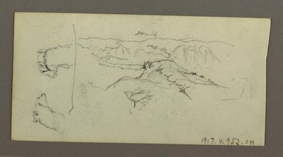 Tekening, Kameelstangen, boomstruik en vallei, mogelijk 1868 door Frederic Edwin Church