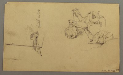 Tekening, Drinkende kamelen op een heuvel, 22 februari, mogelijk 1868 door Frederic Edwin Church