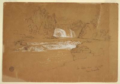 Tekening, Cascades van de rivier Ausable, bij Keesevill, New York, 13 augustus 1856 door Frederic Edwin Church