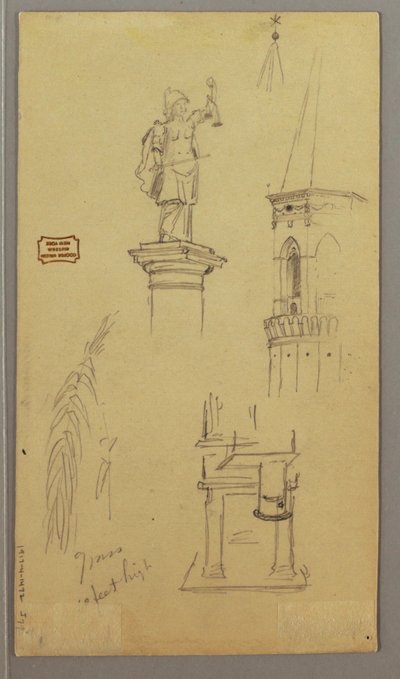 Tekening, Kerk, Gebouw, Overdekte Brug, mogelijk 1868-69 door Frederic Edwin Church