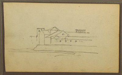 Tekening, Kerk, torens; Verso: Figuren in kano, Botanische schetsen, 1857 door Frederic Edwin Church