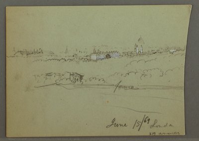 Tekening, stad Londen, mogelijk 1869 door Frederic Edwin Church