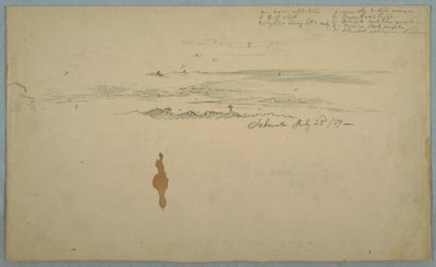 Tekening, Bewolkte lucht boven omlijnde heuvels, Ecuador, 23 juli 1857 door Frederic Edwin Church