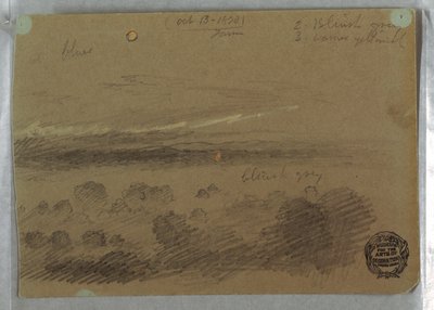 Tekening, Bewolkte lucht en maan, 13 oktober 1870 door Frederic Edwin Church