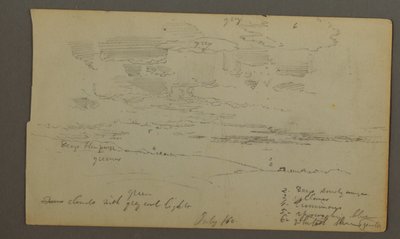 Tekening, bewolkte lucht boven heuvelruggen (Maine), 1860 door Frederic Edwin Church