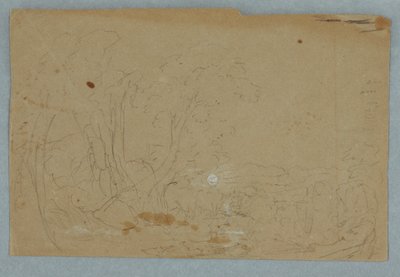 Tekening, Bewolkte lucht boven heuvelachtig landschap; Verso: Volle maan weerspiegeld in een beek, 1845-50 door Frederic Edwin Church