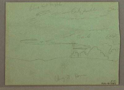 Tekening, bewolkte lucht boven heuvelrug, augustus 1871 door Frederic Edwin Church