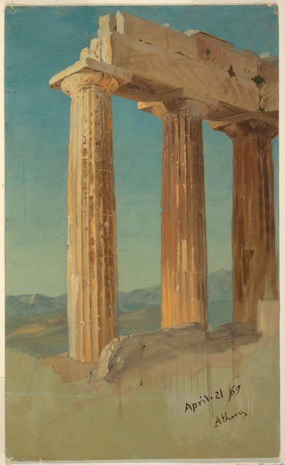 Tekening, Zuilen van het Parthenon, Athene, 21 april 1869 door Frederic Edwin Church